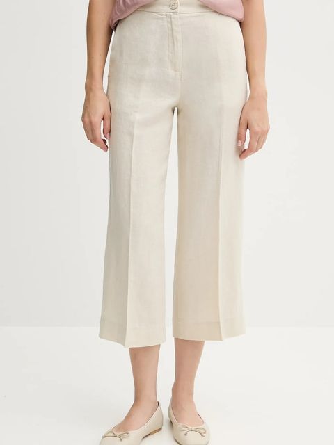 United Colors of Benetton spodnie lniane damskie kolor beżowy proste high waist 4AGHDF08M - zdjęcie produktu nr 1