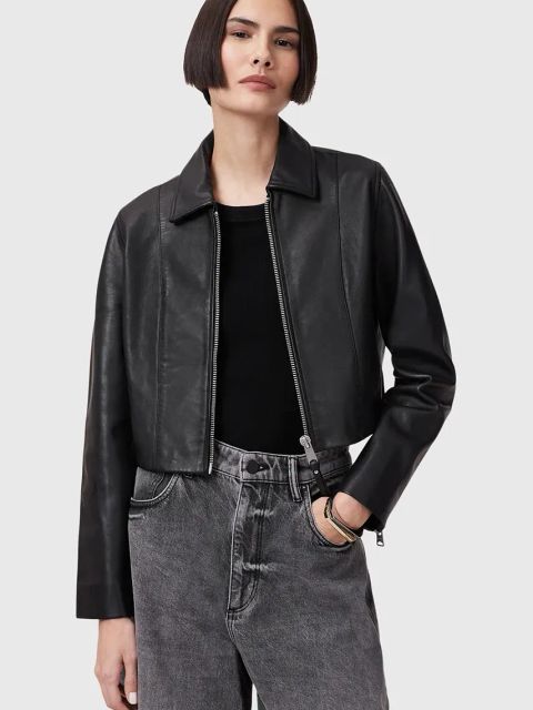 AllSaints kurtka skórzana ALMA kolor czarny przejściowa W007LC