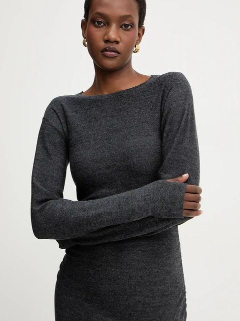 Marella sukienka wełniana kolor szary maxi dopasowana 2523326025200