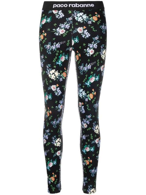 Rabanne logo-waist floral-print leggings - Black - zdjęcie produktu nr 1