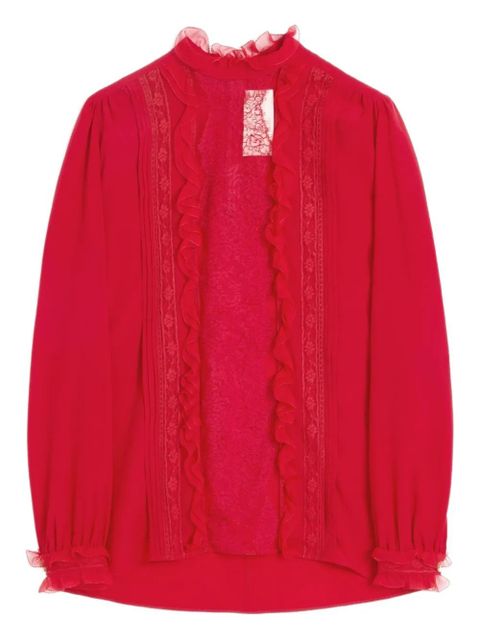 Valentino Garavani lace-trim silk blouse - Red - zdjęcie produktu nr 1