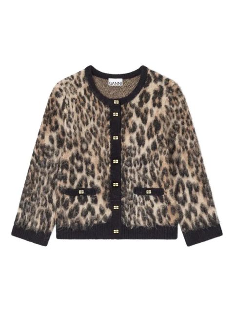 GANNI leopard-print button cardigan - Neutrals - zdjęcie produktu nr 1