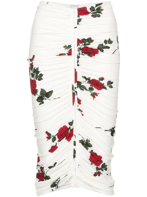 Magda Butrym rose-print ruched midi skirt - White - zdjęcie produktu nr 1