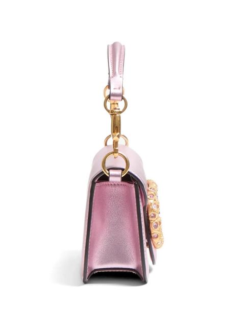 Valentino Garavani Valentino Garavani Locò small shoulder bag in laminated calfskin with jewel logo - Pink