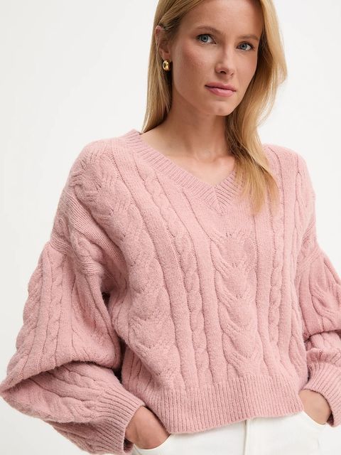 Answear.LAB sweter z wełną damski kolor różowy ciepły - zdjęcie produktu nr 2