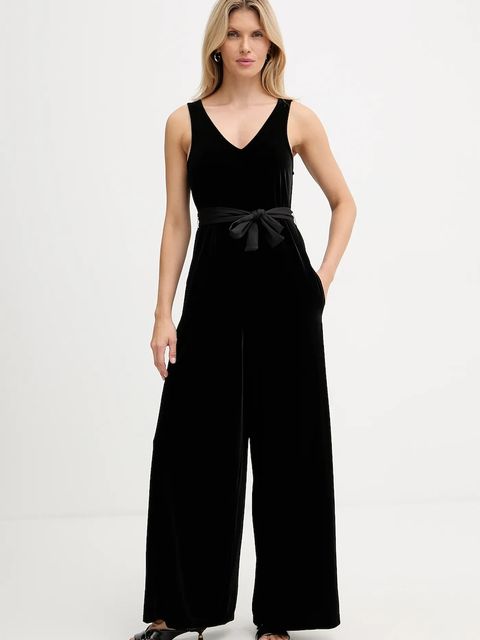 Armani Exchange kombinezon welurowy kolor czarny z dekoltem w szpic XW000976 AF16147