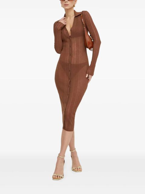 PINKO button ribbed midi dress - Brown