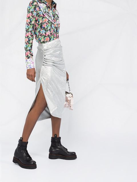 Rabanne ruched metallic midi skirt - Silver