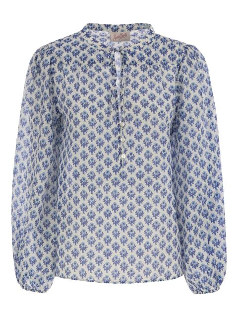MC2 Saint Barth lace-fastening floral-pattern harper blouse - Neutrals - zdjęcie produktu nr 1