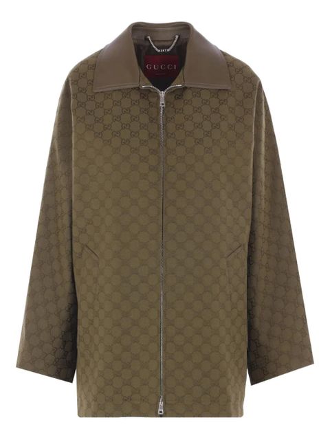 Gucci GG monogram leather-collar coat - Green - zdjęcie produktu nr 1
