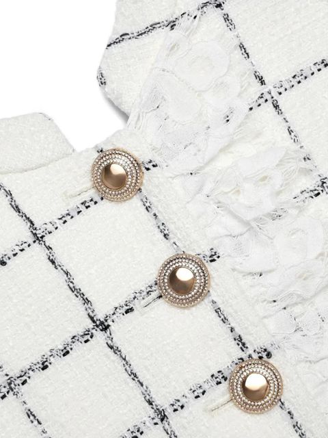 Self-Portrait check button mini dress - White