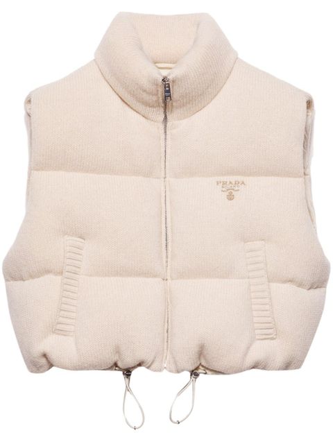 Prada logo-embroidered down vest - Neutrals - zdjęcie produktu nr 1