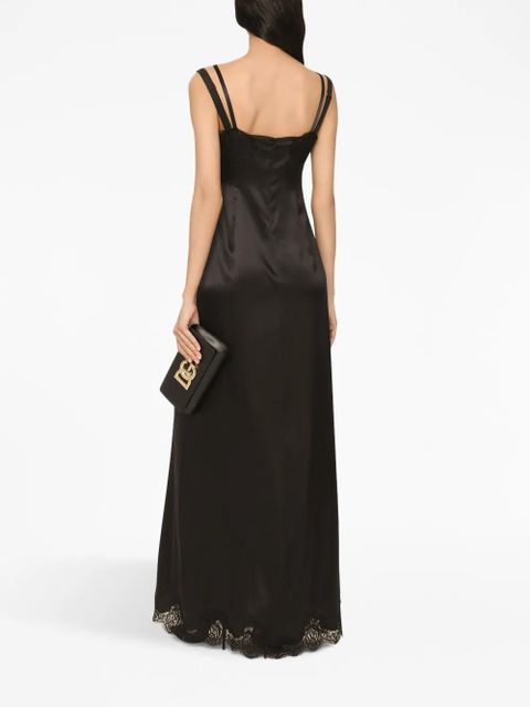 Dolce & Gabbana lace-trimmed satin gown - Black