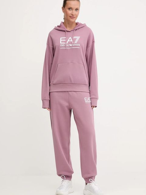 EA7 Emporio Armani bluza damska kolor fioletowy z kapturem z aplikacją AF12473.7W000417