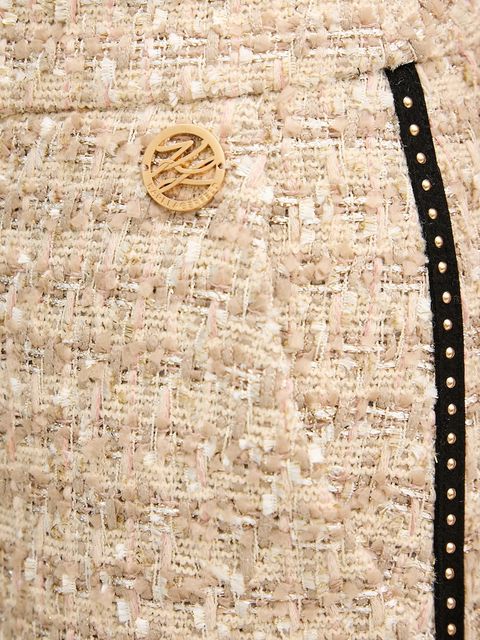 Karl Lagerfeld spodnie z domieszką wełny damskie kolor beżowy proste high waist B1W10008