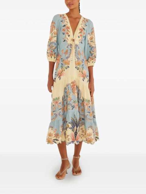 FARM Rio V-neck floral midi dress - Blue - zdjęcie produktu nr 1