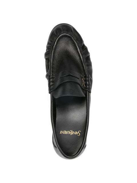 Saint Laurent logo-plaque gathered loafers - Black