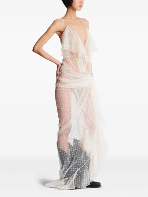 Balmain lace-panel maxi dress - White
