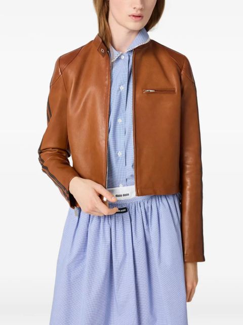Miu Miu stand-up collar stripe jacket - Brown