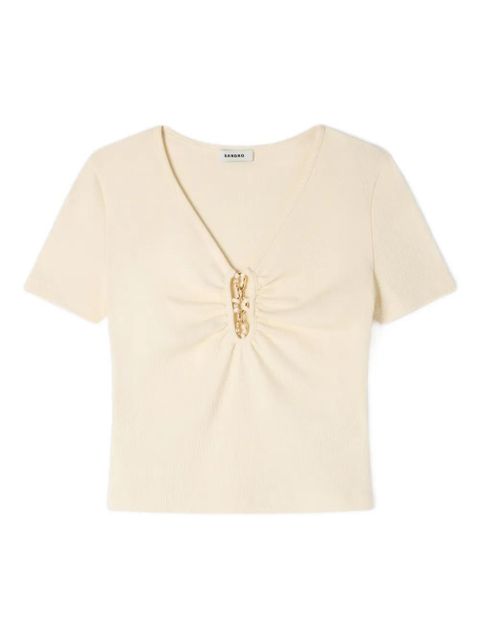 SANDRO detail V-neck T-shirt - Neutrals - zdjęcie produktu nr 1