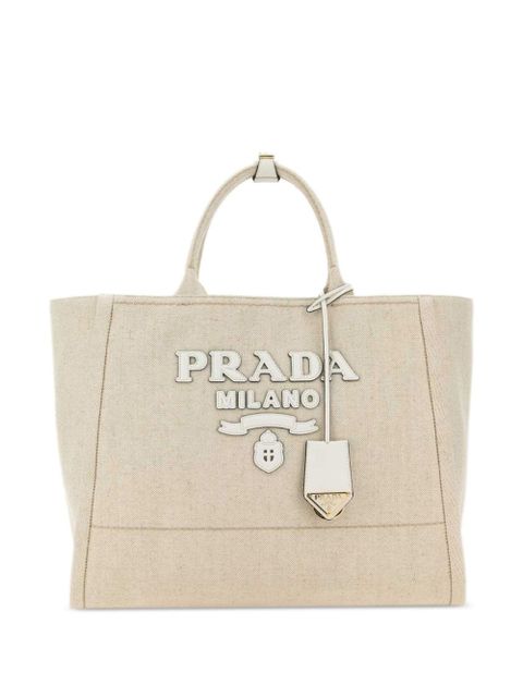 Prada large logo-appliqué tote bag - Neutrals - zdjęcie produktu nr 1