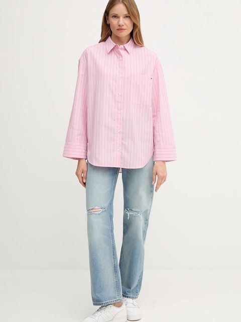 Tommy Hilfiger koszula bawełniana damska kolor różowy relaxed z kołnierzykiem klasycznym WW0WW45892 - zdjęcie produktu nr 2