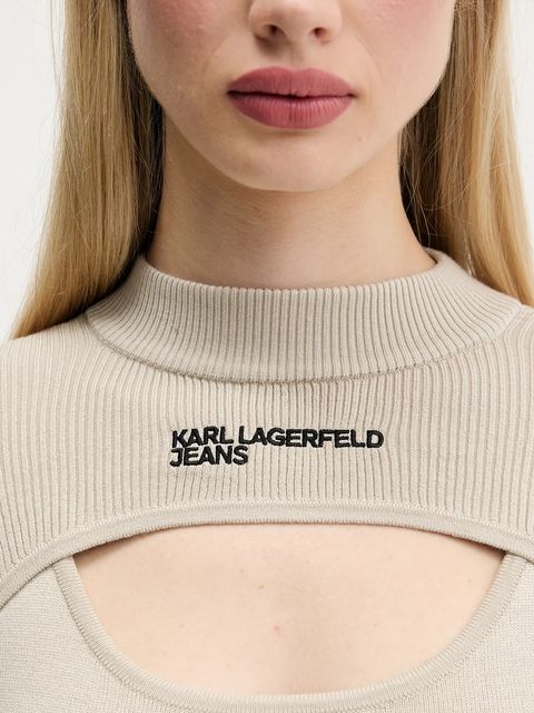 Karl Lagerfeld Jeans sweter damski kolor beżowy lekki z półgolfem A4W18013