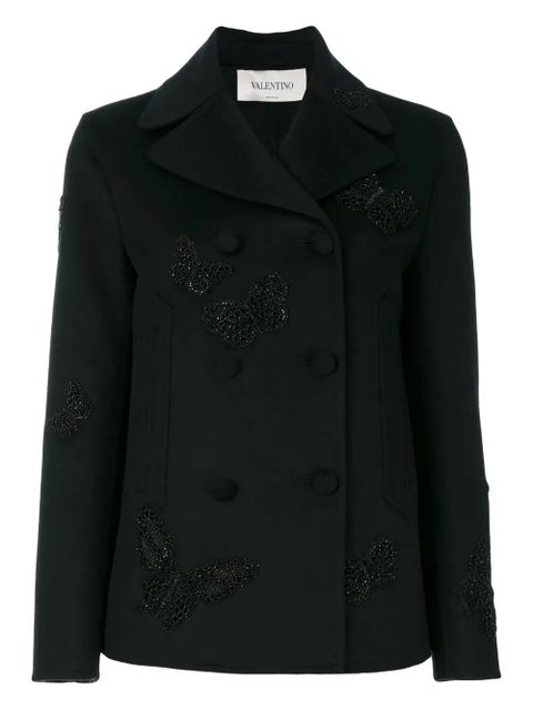 Valentino Garavani butterfly-embroidered coat - Black - zdjęcie produktu nr 1