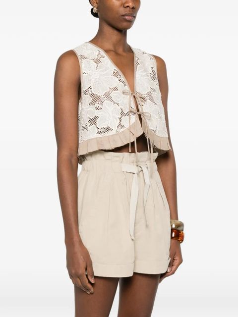 SANDRO floral lace tie top - Neutrals