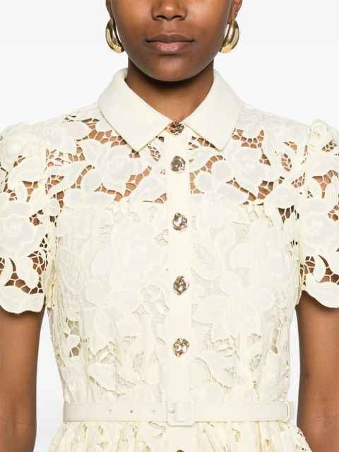 Self-Portrait lace collared midi dress - Yellow