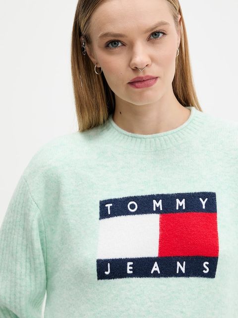 Tommy Jeans sweter z dodatkiem wełny damski kolor turkusowy lekki DW0DW21782