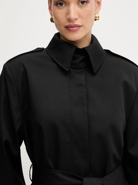 BOSS trencz wełniany damski kolor czarny przejściowy 50543198