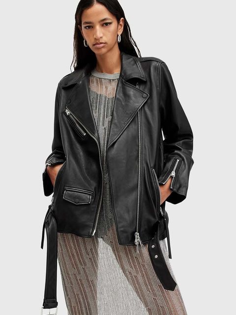 AllSaints kurtka skórzana BILLIE damska kolor czarny przejściowa W091LB - zdjęcie produktu nr 1