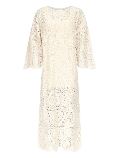 LouLou de Saison Ciko crochet-pattern three-quarter-sleeve maxi dress - Neutrals