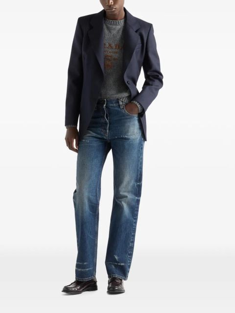 Prada intarsia-logo crew-neck sweater - Grey