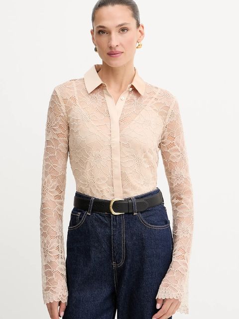 Guess koszula ANTOINETTE damska kolor beżowy regular z kołnierzykiem klasycznym W5YH58 WHDY0 - zdjęcie produktu nr 1