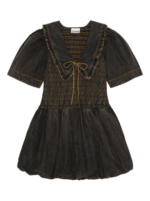 GANNI smocked dress with puff sleeves - Black - zdjęcie produktu nr 1
