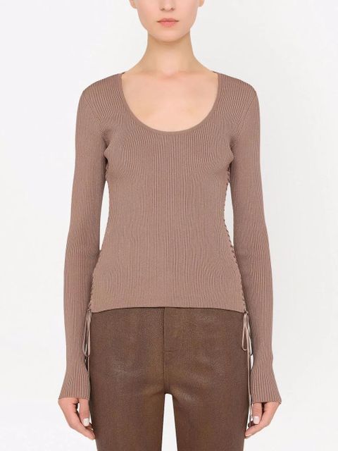 Dolce & Gabbana lace-up ribbed jumper - Brown