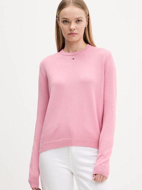 Tommy Jeans sweter bawełniany kolor różowy lekki DW0DW20159 - zdjęcie produktu nr 1
