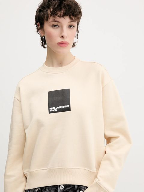 Karl Lagerfeld Jeans bluza bawełniana damska kolor beżowy z nadrukiem A1W20006
