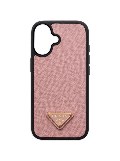 Prada triangle logo leather phone case iPhone 17 - Pink - zdjęcie produktu nr 1
