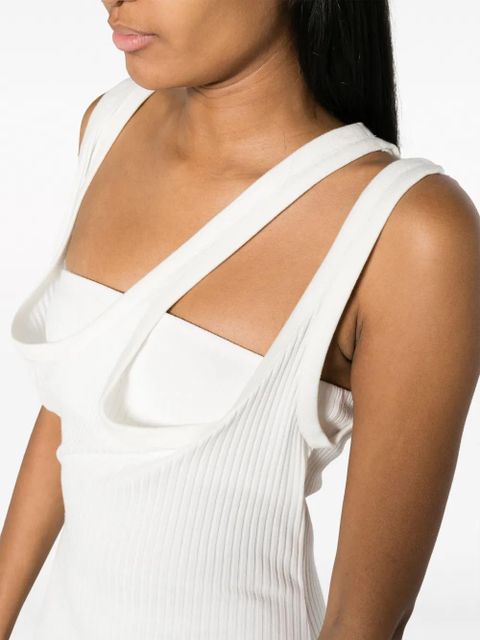 The Attico asymmetric-neckline ribbed dress - White