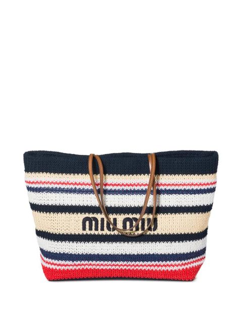 Miu Miu raffia-effect woven tote bag - Blue - zdjęcie produktu nr 1