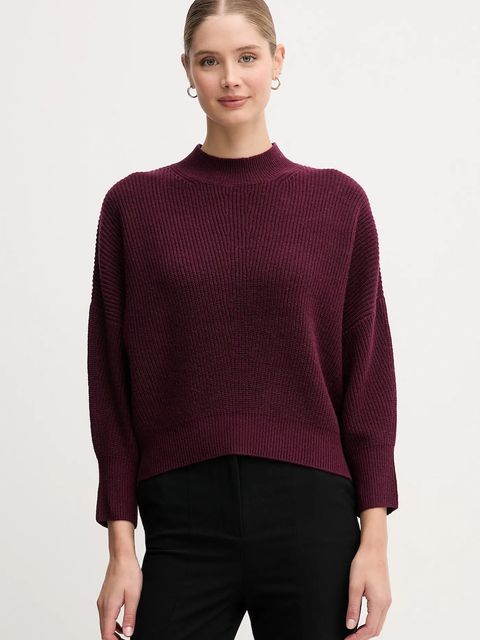 OUI sweter z dodatkiem wełny damski kolor bordowy z golfem 94268 - zdjęcie produktu nr 1