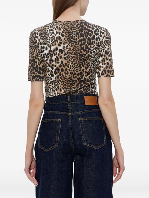 GANNI leopard-print logo T-shirt - Neutrals