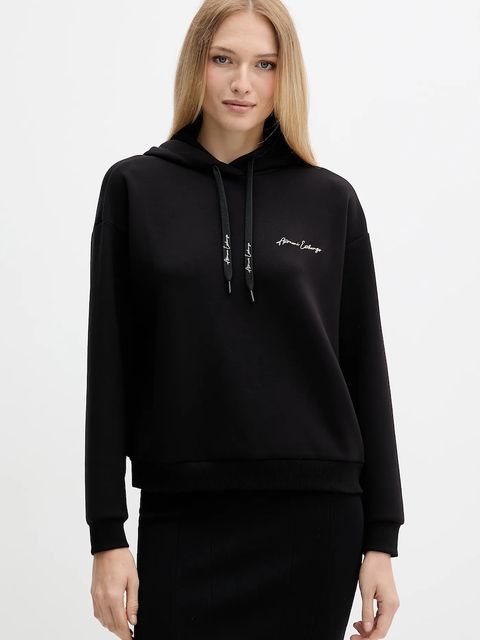 Armani Exchange bluza damska kolor czarny z kapturem gładka XW000836 AF13397 - zdjęcie produktu nr 1
