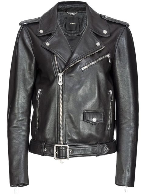 PINKO belted leather biker jacket - Black - zdjęcie produktu nr 1