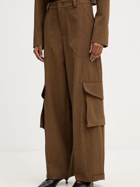 Haveone spodnie damskie kolor brązowy proste high waist PSO-P040 - zdjęcie produktu nr 1