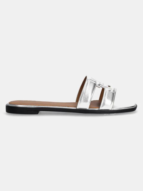Tommy Hilfiger klapki skórzane TH LOGO STRAP METALLIC MULE damskie kolor srebrny FW0FW08676