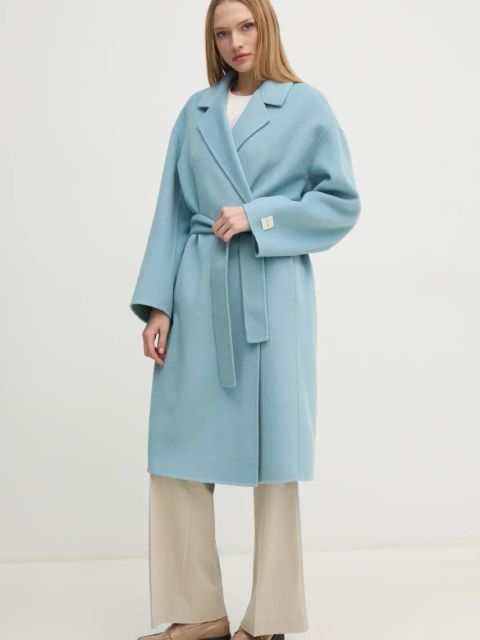 Calvin Klein spodnie damskie kolor beżowy dzwony high waist K20K207838